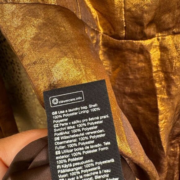 & Other Stories Metallic Shiny Satin Bronze Gold Mini Dress Size 2 NWT - Picture 6 of 10